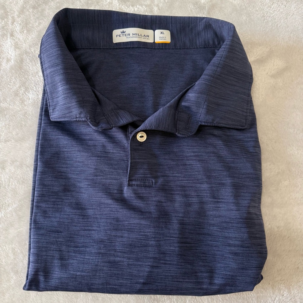 Peter Millar Mens XL Navy Blue Heathered‎ Polo Shirt  UPF 50+ Builder's Cup